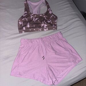 Fabletics Camo Sports Bra and Pink Shorts
